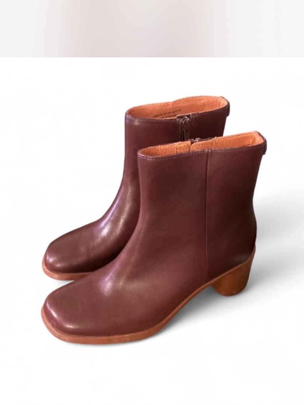 Camper Meda Burgundy Leather Ankle Boots | Square Toe Block Heel | EU 38